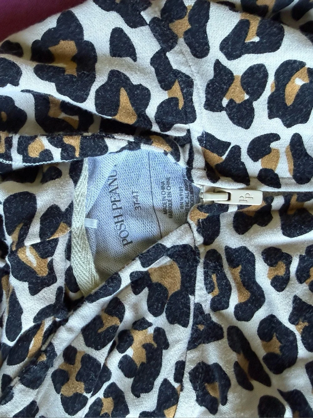 Posh Peanut Lana Leopard Tan French Terry Ruffled Zipper sweater